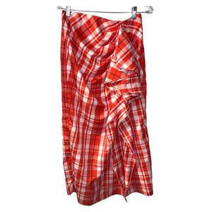 J Crew Collection Women's Plaid Long Ruffle Skirt Size 6 Holiday Party Midi Slit